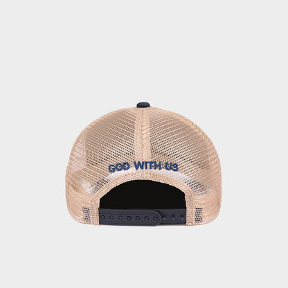 BE STILL VINTAGE DENIM TRUCKER HAT